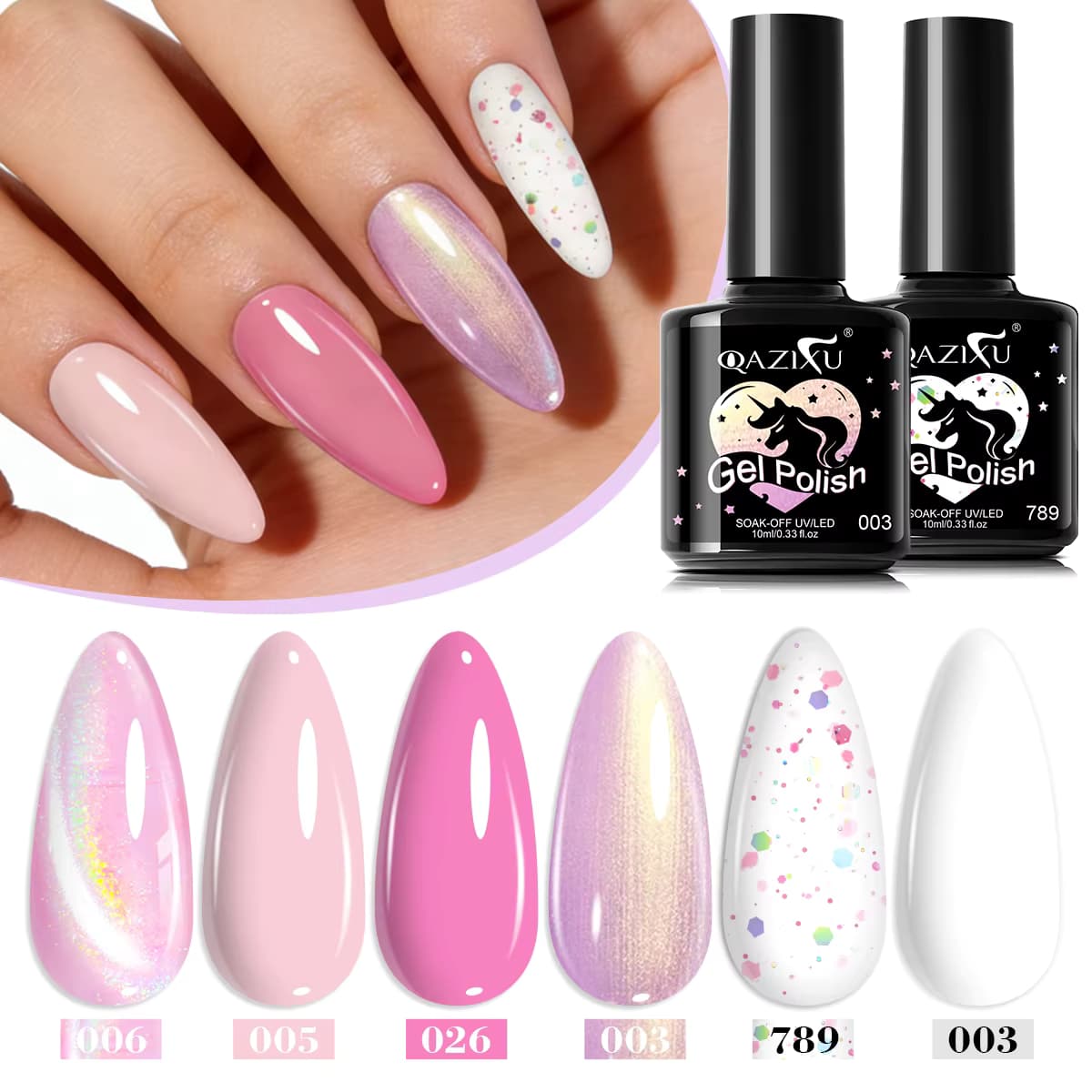 1/6 Stück Gel-Nagellack-Set Rosa UV-LED Glitter Faden-Effekt Nagelgel Nagelkunst Semi-Permanent Abziehbarer UV-Maniküre Beliebte Farbe