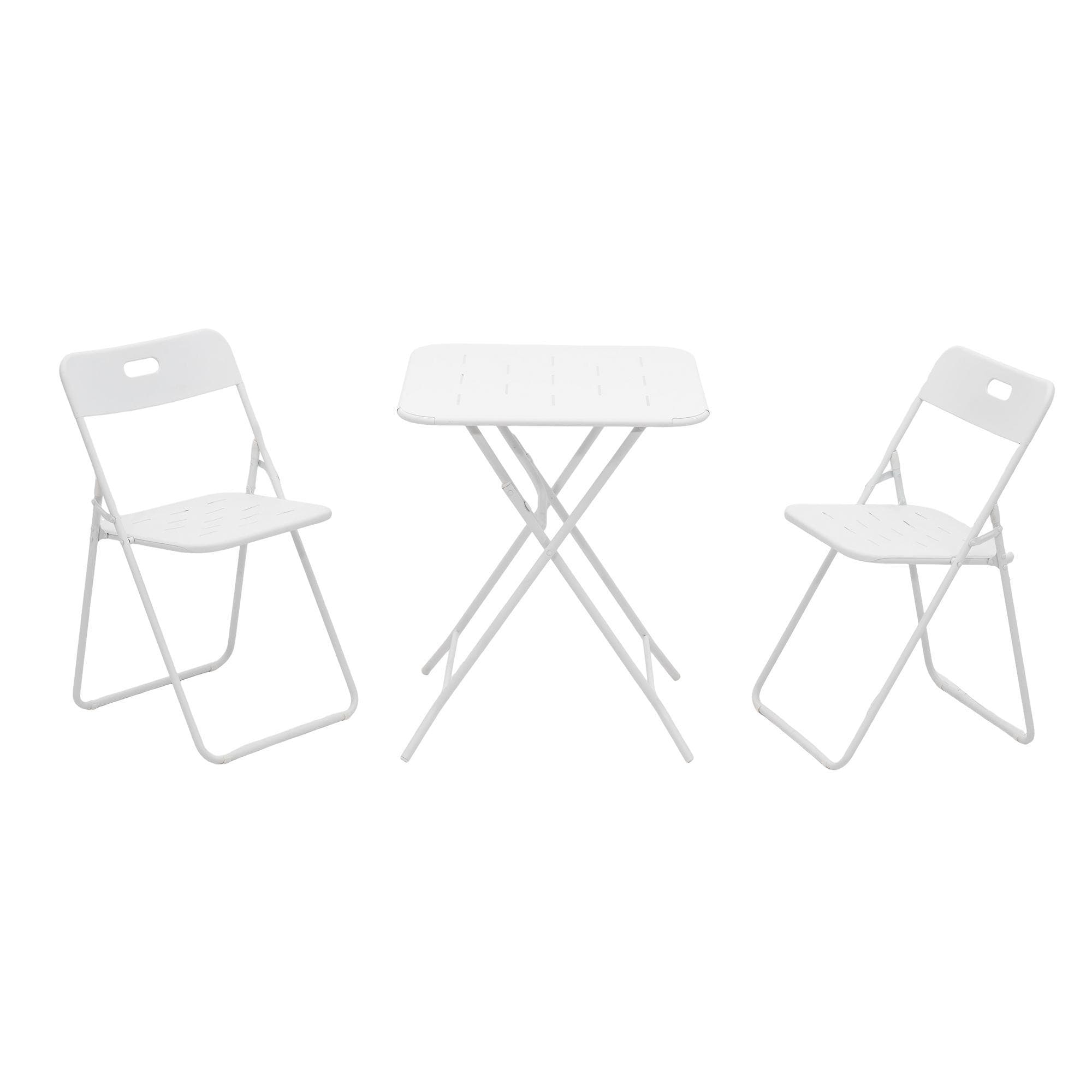 3‑teilige Klappbares Bistro-Set aus Stahl, mit 2 Stühle + 1 Tisch, Weiß