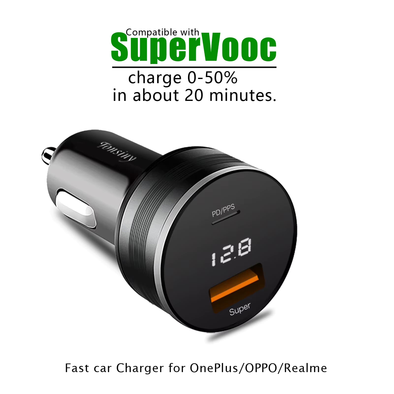 2-Port-Autoladegerät für OPPO Find X5/Reno8, 80W/65W Warp-Autoadapter für OnePlus11, LED-Zigarettenanzünder-Adapter für Realme