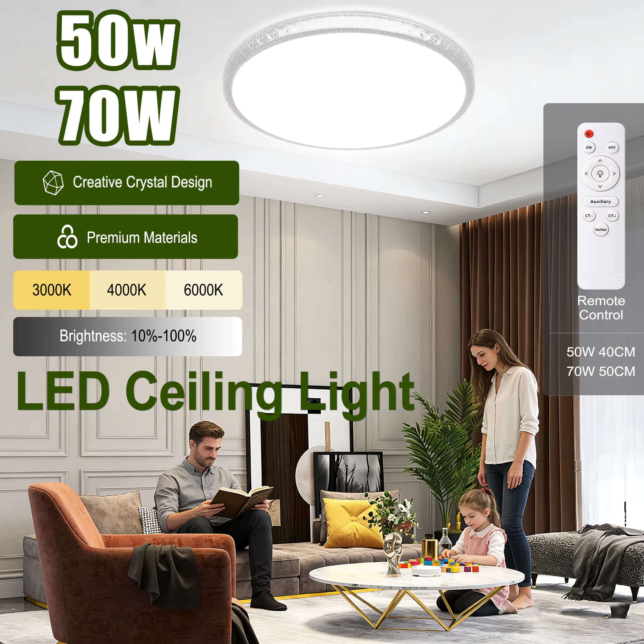 50W 70W LED-Deckenleuchte Ultraflache LED-Panelleuchte für Wohnzimmer Schlafzimmer Küche Wasserdichte Beleuchtung Runde Deckenlampen