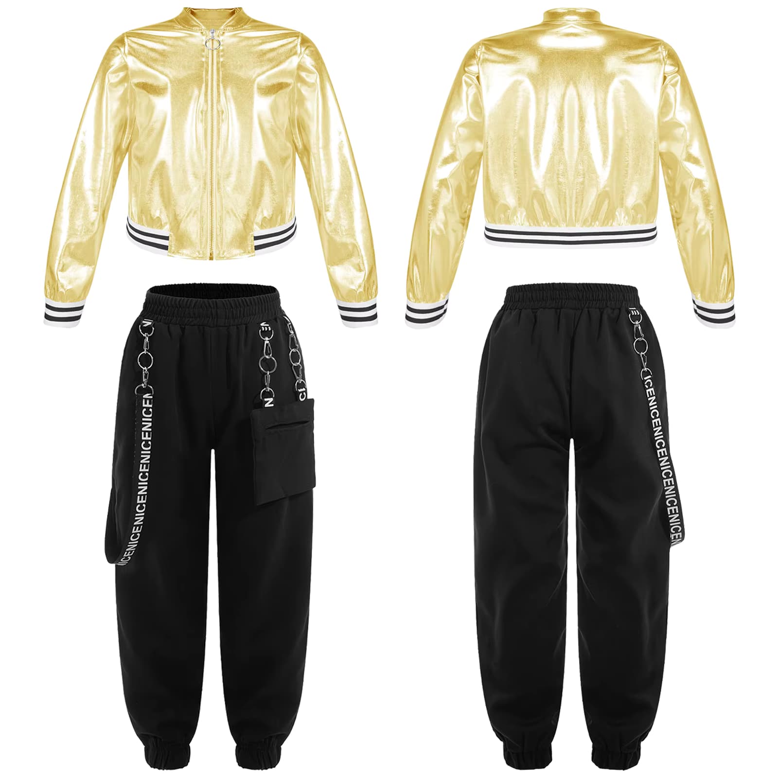 Kinder Hip Hop Jazz Dance wear Metallic Pailletten Langarm Jacke Jogging hose Outfit für Street Dance Stage Performance Kostüm