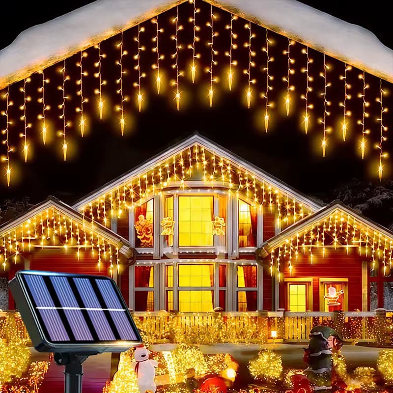 Solar-Lichterkette, 162 LEDs, Solarleuchten für den Außenbereich, Eiszapfen-Lichterkette, Eissäulen-Lichterkette für Zuhause, Festival-Dekoration