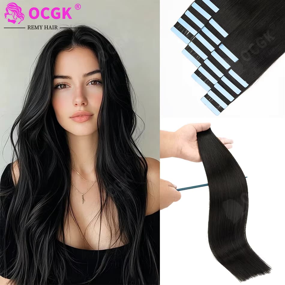 12A Tape-In-Haarverlängerungen, 100 % Remy-Echthaar, natürliche schwarze Farbe, Skin-Weft-Klebeverlängerungen für den Salongebrauch, hohe Qualität, für Damen