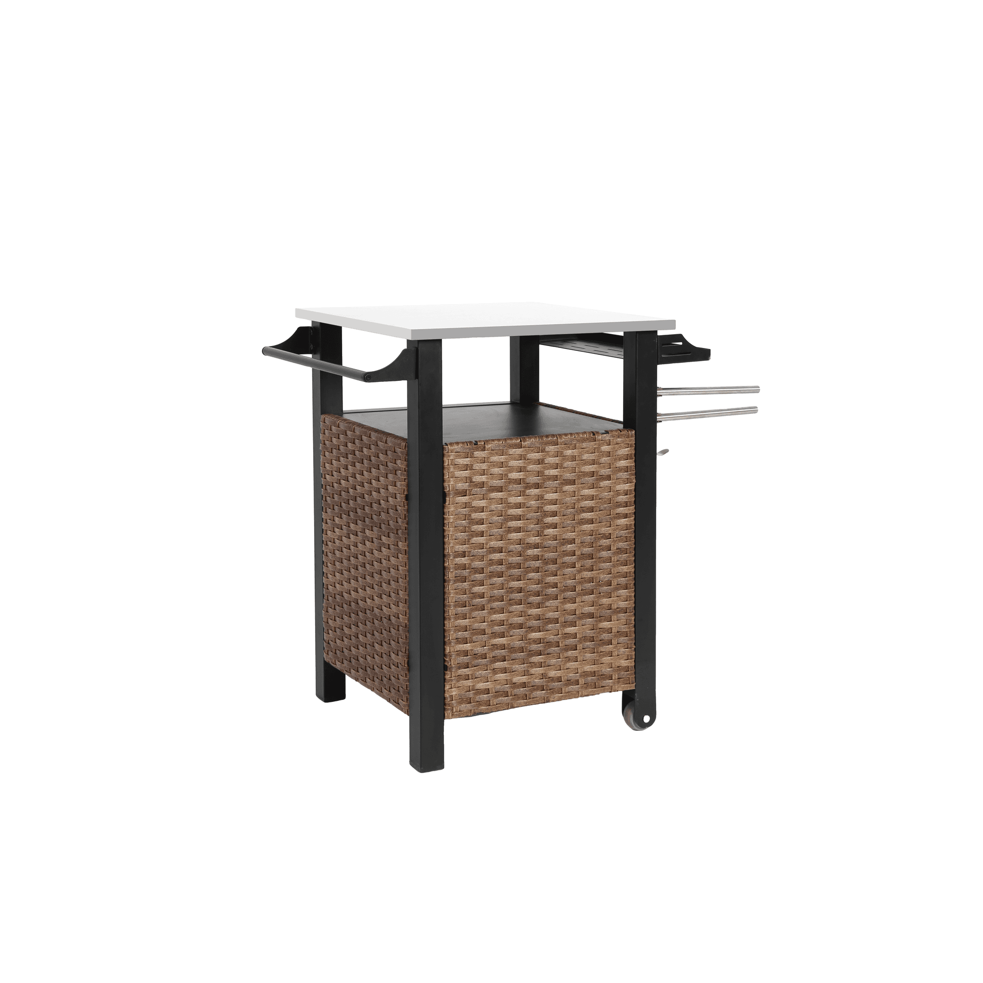 Outdoor-Barwagen mit mit Rollen und Stauraumschrank, 76x57x85 cm, Braun