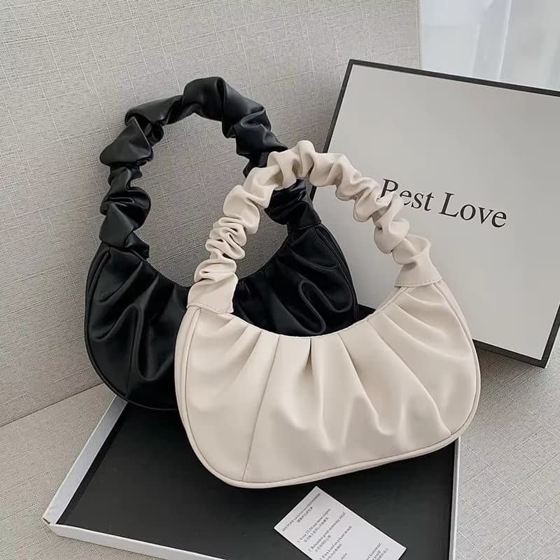Modische Plissierte Handtaschen für Damen PU Cloud Bags Freizeit Achseltaschen Einkaufs-Schultertaschen Dumpling Handtasche Damen Handtaschen