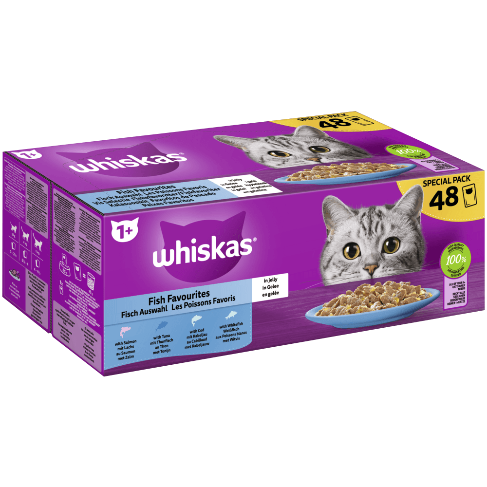 Whiskas Portionsbeutel Multipack Special Pack 1+ Fisch Auswahl in Gelee 48 x 85g. Offer from Norma24 DE.
