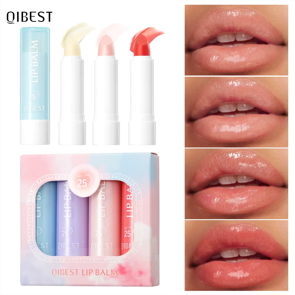 QIBEST Lippenbalsam Make-up-Sets Feuchtigkeitsspendender Farbloser Lippenstift Langanhaltender Lippenstift Pflegender Täglicher Lippenbalsam Schönheitskosmetik