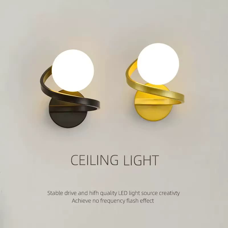 Nordische Schwarz-Gold LED-Wandleuchten mit G9-Glühbirne für Flur Korridor Mattglas-Kugel Wandlampen Wandleuchte für Schlafzimmer