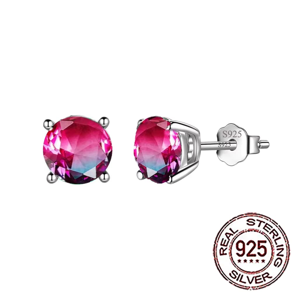 CWWZircons 925 Sterling Silber Zarte Regenbogen Mystische CZ Kristall Runde Ohrstecker für Frauen Tägliche Party Edlen Schmuck SE050