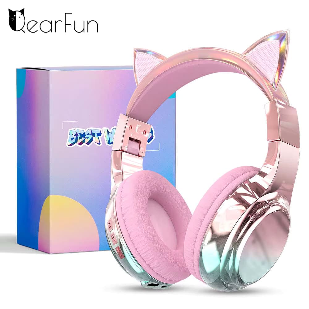 Kabellose Katzenohr-Kopfhörer für Mädchen und Kinder, Bluetooth-Kopfhörer mit sicherer Lautstärke von 74/85/94 dB, faltbares Kinder-Headset für Reisen