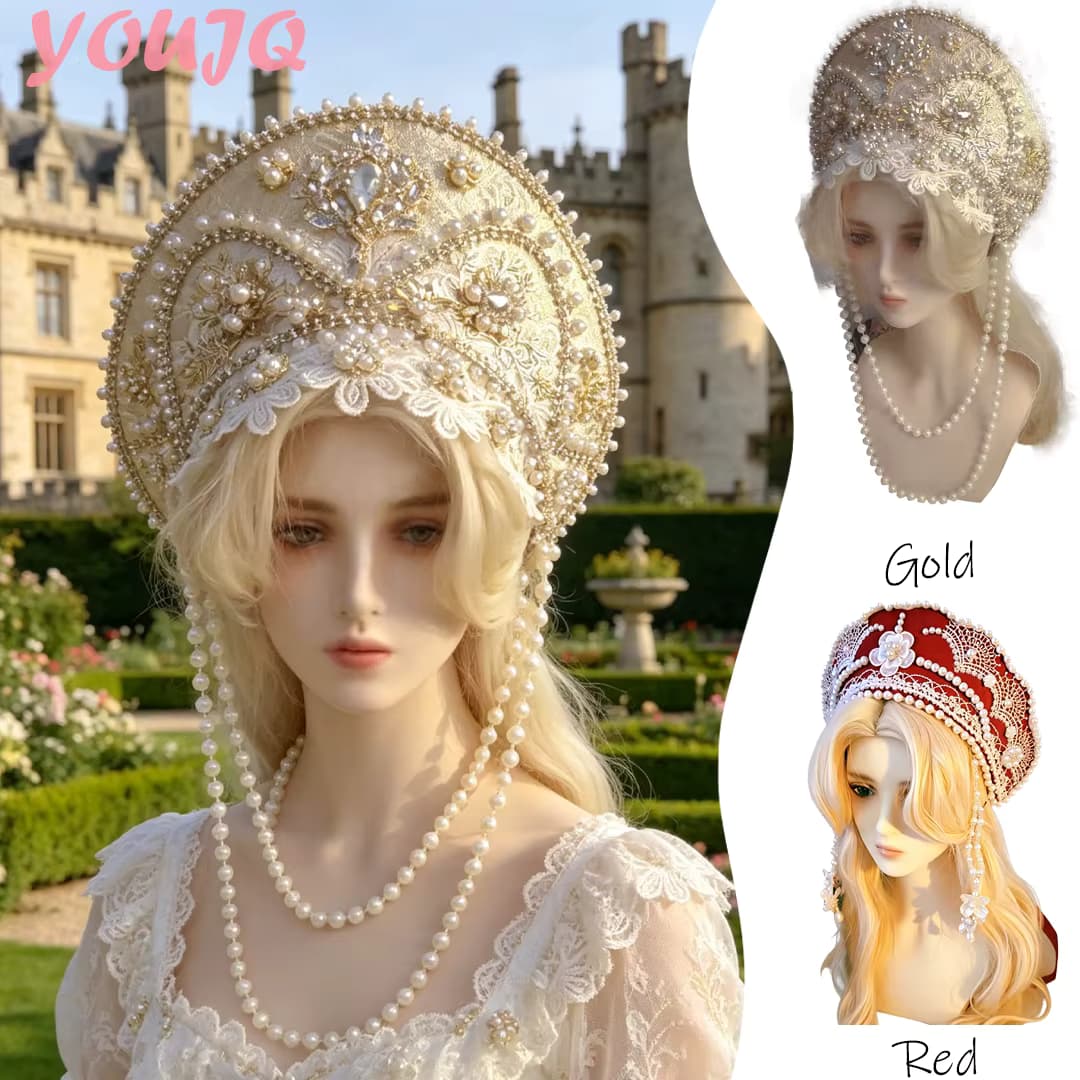 Russische Ethnische Kleidung, Kopfschmuck, Krone, Fedora-Hut, Lolita Exotischer Reise-Accessoire, Chapeau Femme Luxe