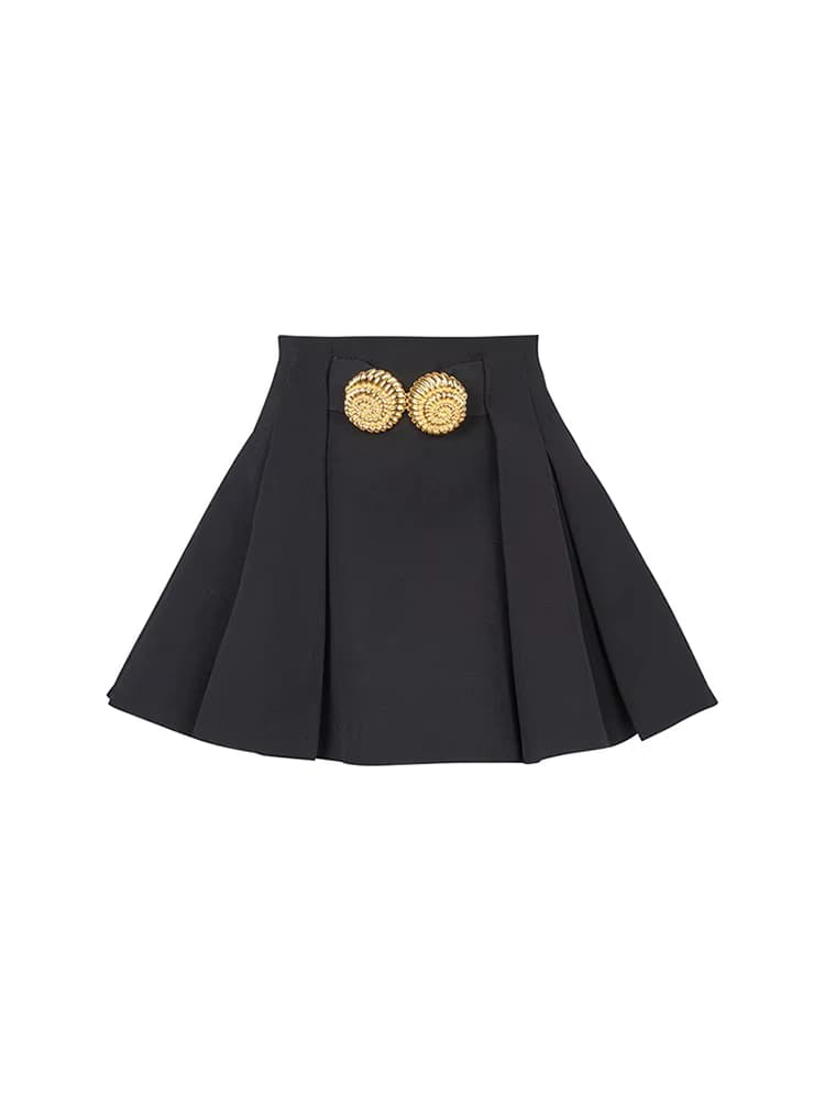 HIGH STREET 2026 Neueste Mode Stilvoller Designer-Minirock für Damen mit Großer Metallschnalle und Plissee-Design