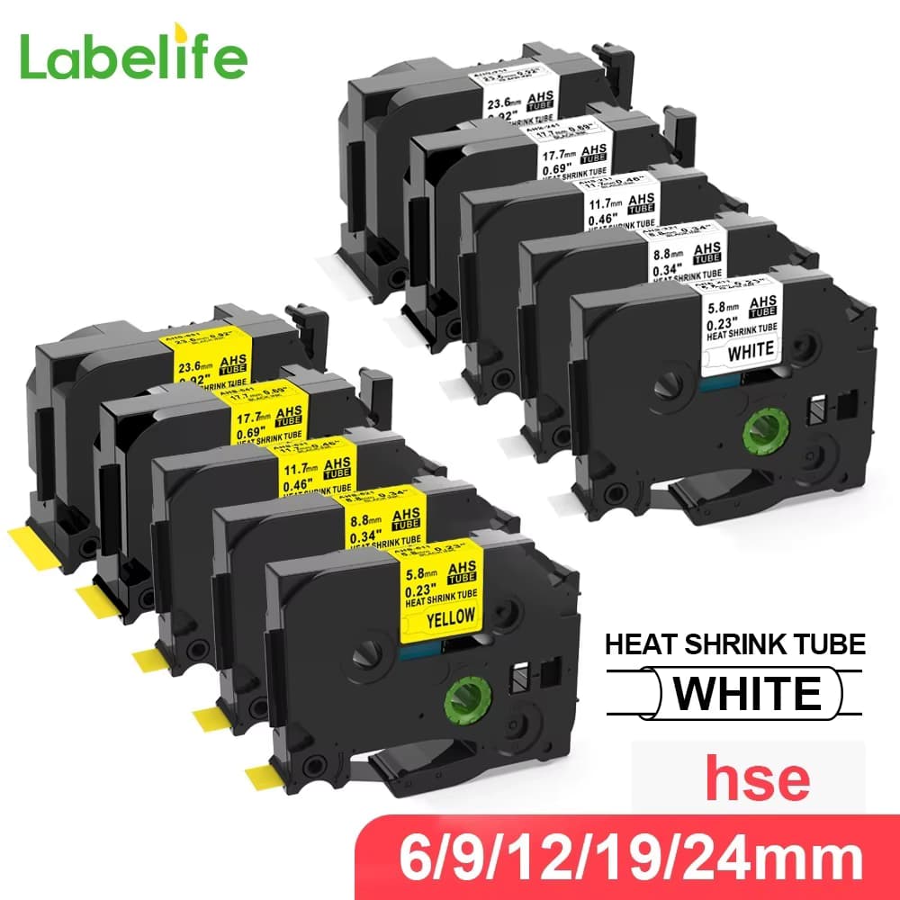 10er-Pack Schrumpfschlauchband kompatibel mit Brother P-touch HSe-211 HSe-221 HSe-231 HSe-631 zur Kabelumwicklung für PTE550W P750WVP