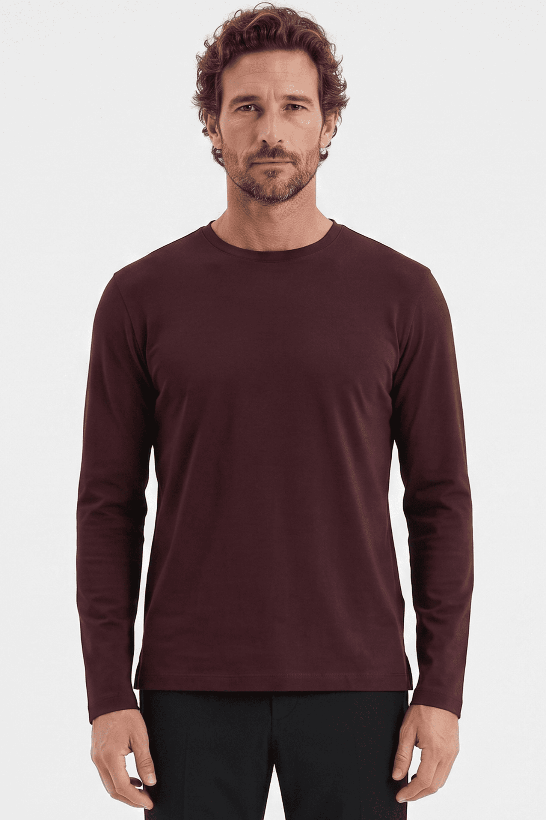 ORGANICATION Herren vegan Langarm-Shirt Aus Interlock-Strick Dunkelweinrot