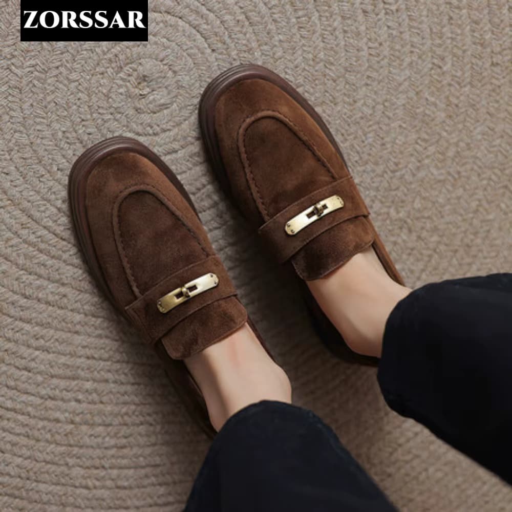 Frauen Casual Wohnungen Schuhe Schaffell Sommer Braun Slip auf Mokassins Wildleder Leder Walking Lofers Schuh Frauen Zapatillas Mujer