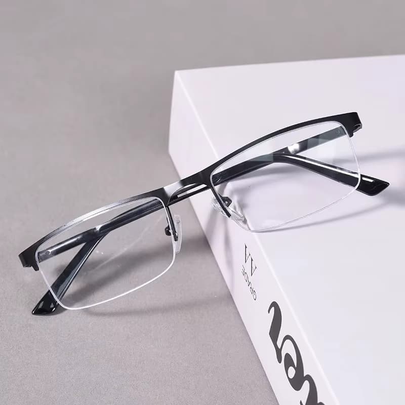 Modische Eckige Lesebrille Halbrahmen für Damen Anti-Blaulicht Herren Business Vintage Korrektionsbrille+175
