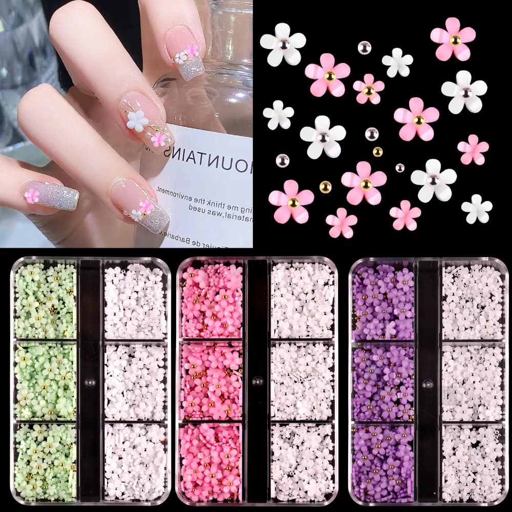 3d Blume Nagel Charms gemischte Größe Frühling Kirschblüte Blume mit Perlen Edelstein Charms Nagel für Nail Art liefert Dekorationen