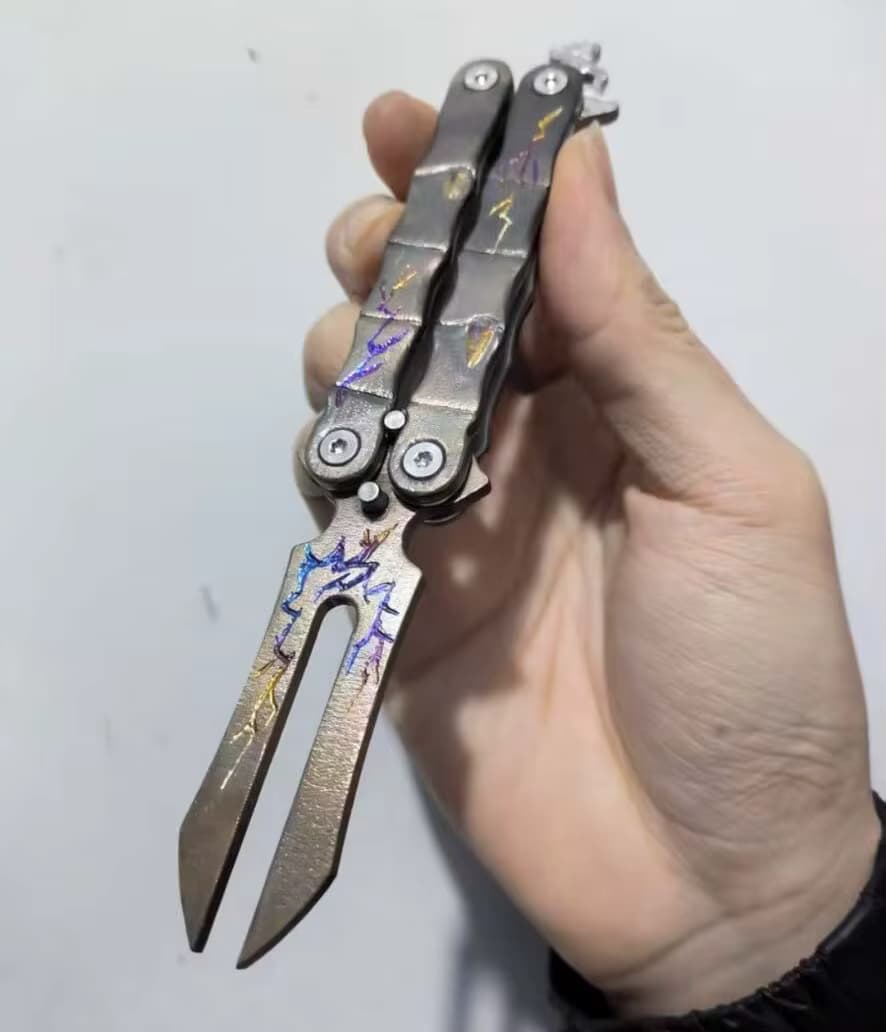 1 Stück hand geschnitzte edc Titan legierung Gabel Multi Butterfly Tasche Falt werkzeuge für die Camping rettung
