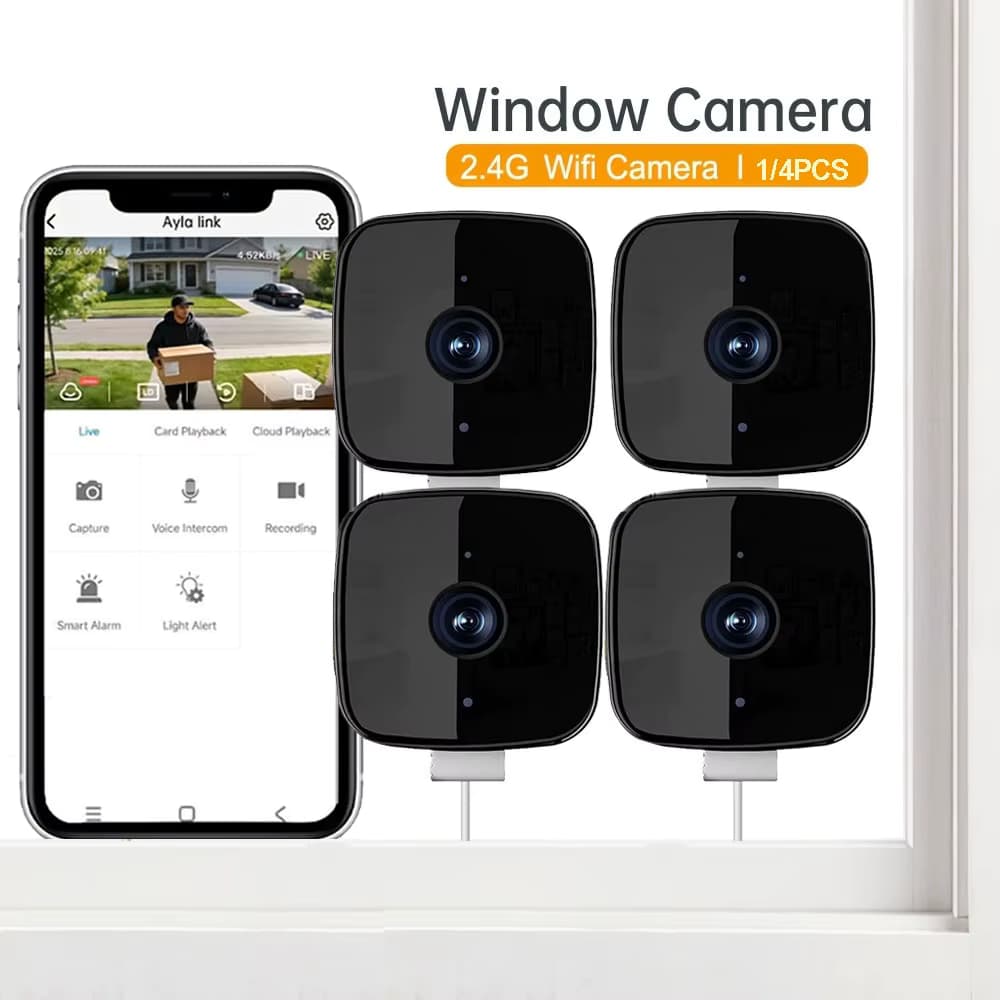 1/4 Stück Mini WLAN-Fensterkamera Innen-Sicherheits-IP-Kamera Zwei-Wege-Audio Menschenerkennung Nachtsicht für Heim-CCTV-Überwachung