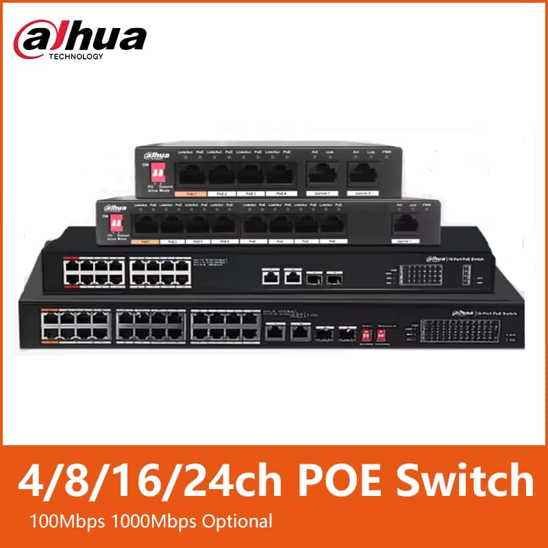 Dahua POE-Switch 4/8/16/24 Ports 1/2 Uplink RJ45 Ethernet 100/1000Mbps Switch für Netzwerk-IP-Kamera DH-S3000C-4GT2GT-DPWR