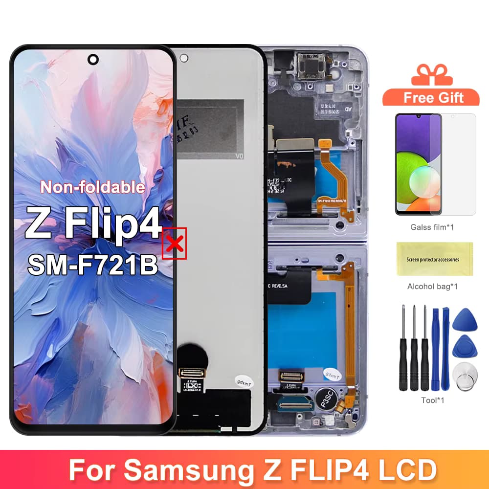 LCD Für Samsung Z Flip 4 5G F721 F721B F721W LCD Display Mit Rahmen Touchscreen Digitizer Montage Ersatz 100% getestet