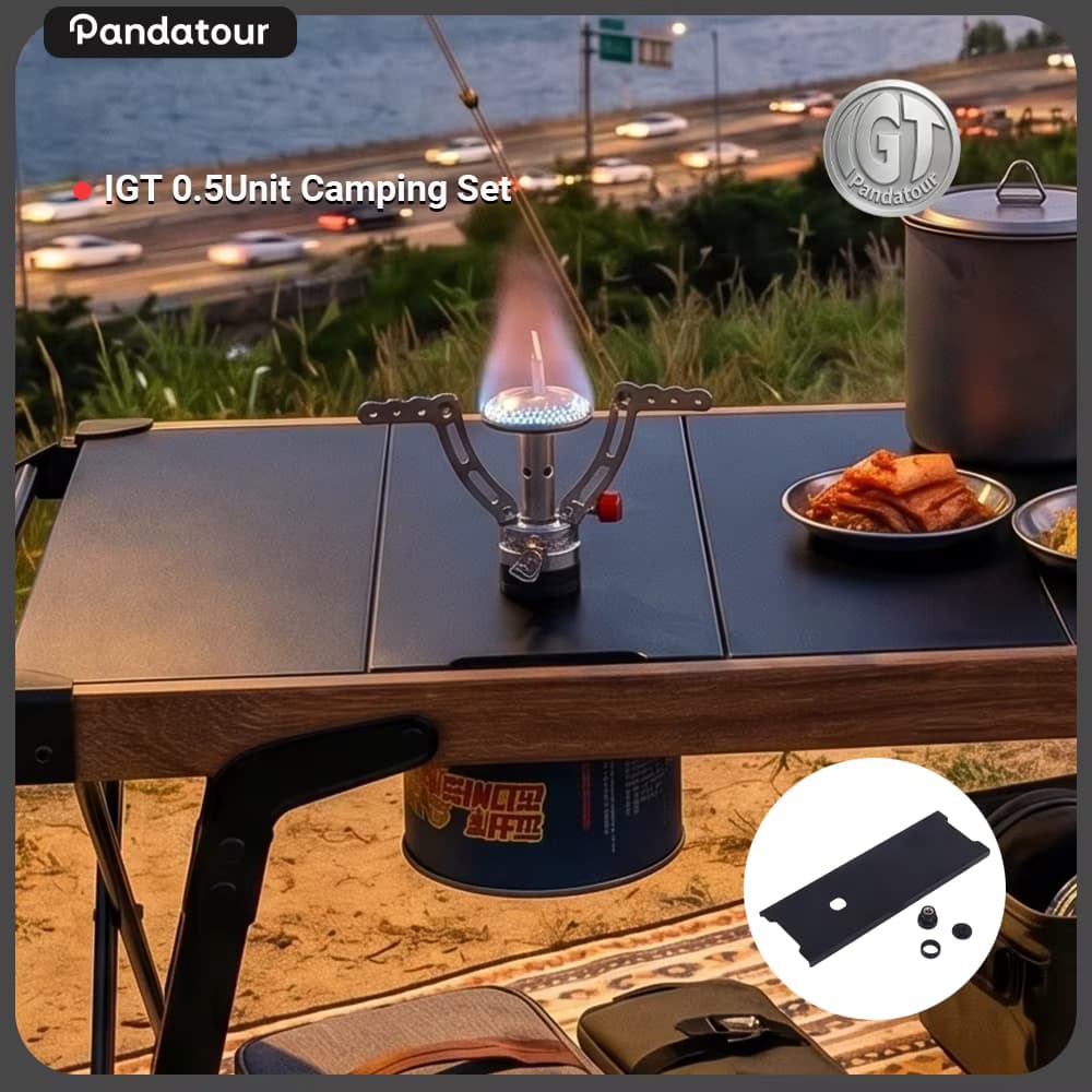 Pandatour Camping IGT 0.5 Einheit Eisenplatten-Befestigungszubehör Kocher-Set Tragbarer Brenner Tischbefestigungsstruktur Minimalistische Aufbewahrung