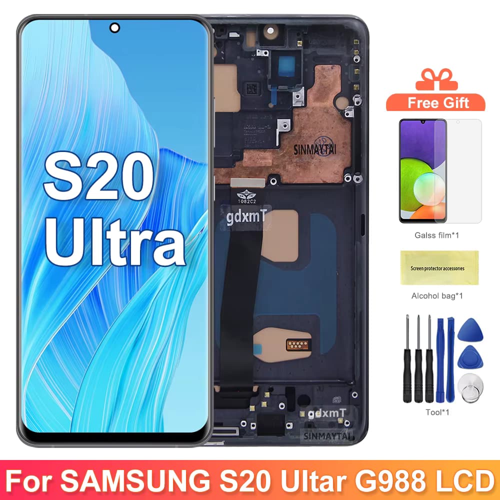 Tft s20 ultra bildschirm mit rahmen für samsung galaxy s20 ultra g988b g988b/ds lcd display digitale touchscreen baugruppe