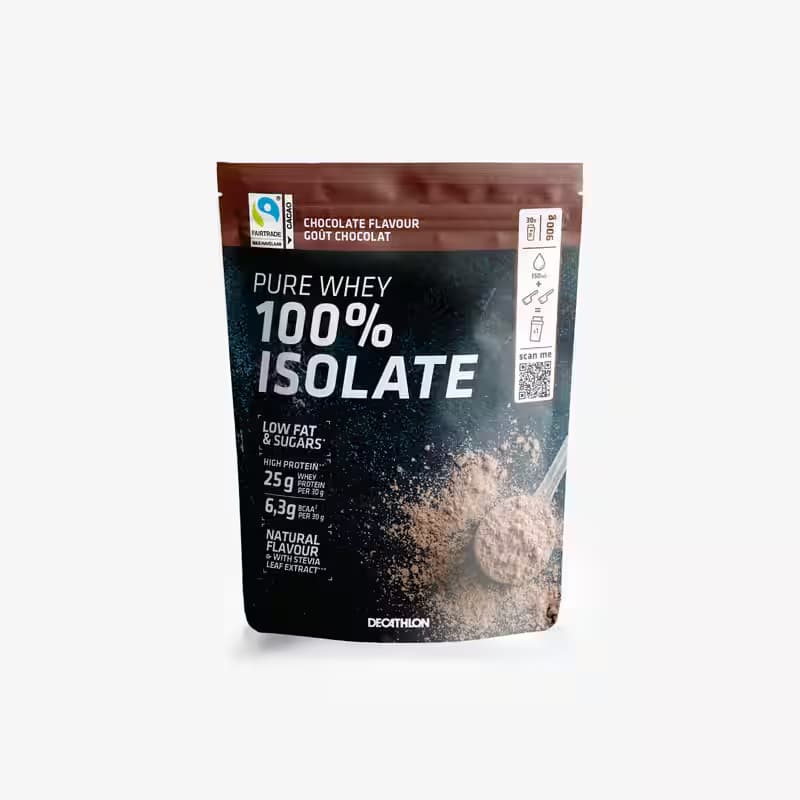 Pure Whey 100% Isolate Chocolate Flavour, 900 g. Offer from Decathlon Ireland.