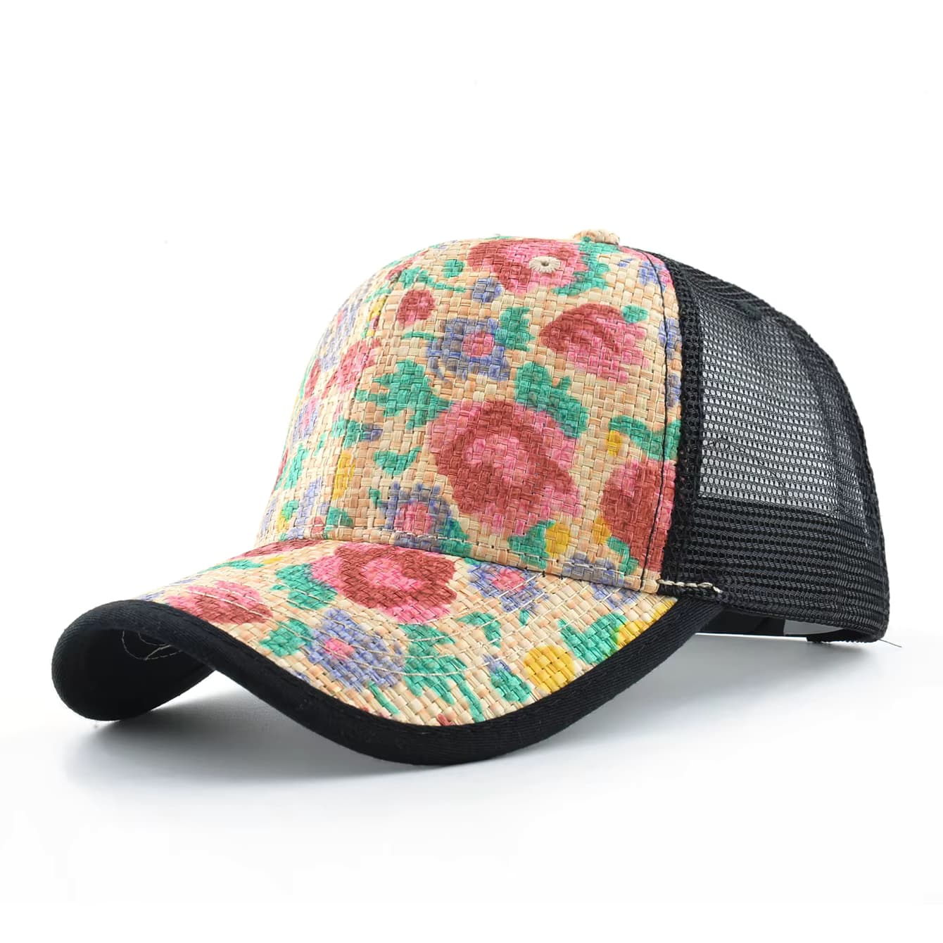  Baseballkappe mit Strohblumenmuster Frauen Sommer Atmungsaktive Mesh Schirmmütze Outdoor Casual Sport Snapback Cap Einstellbar