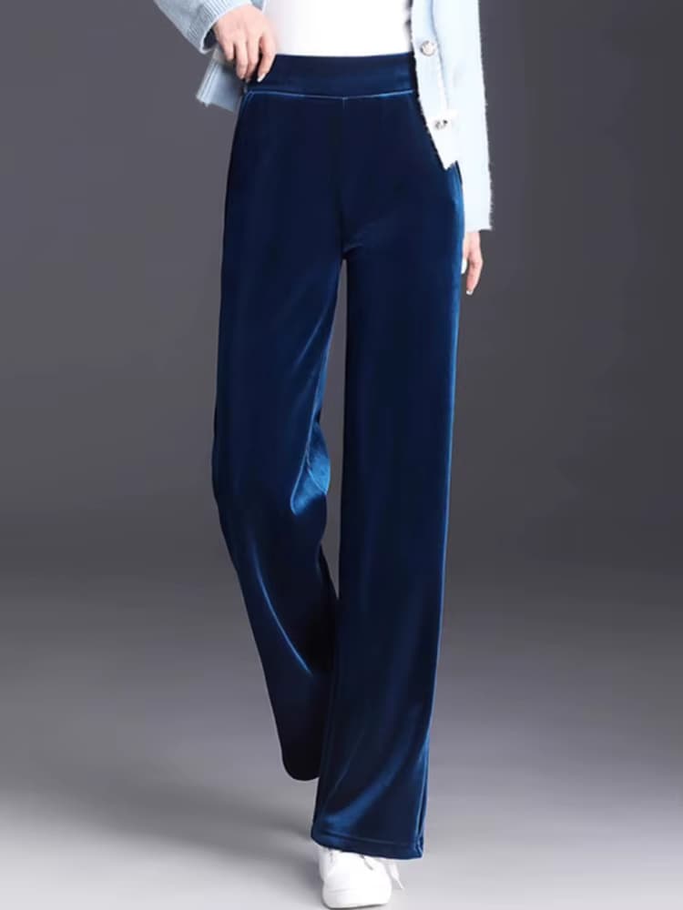 Damenhosen mit vielen Bewertungen, Schlaghosen, Hosen aus Eisseide, Hosen mit weitem Bein, hoch taillierte blaue, lockere Hosen mit geradem Bein, 6XL