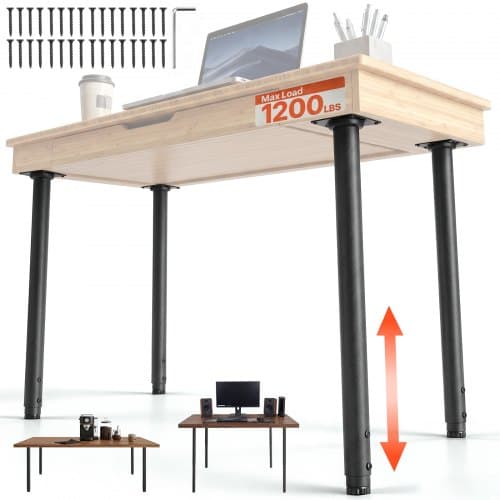VEVOR Tischbeine 4er-Set, Möbelfüße 60–100 cm Höhenverstellbar, Tischfüße Max. 544 kg, Teleskopbein aus Kohlenstoffstahl, für Schreibtische, Couchtische, Esstische, Werkbänke, Rund
