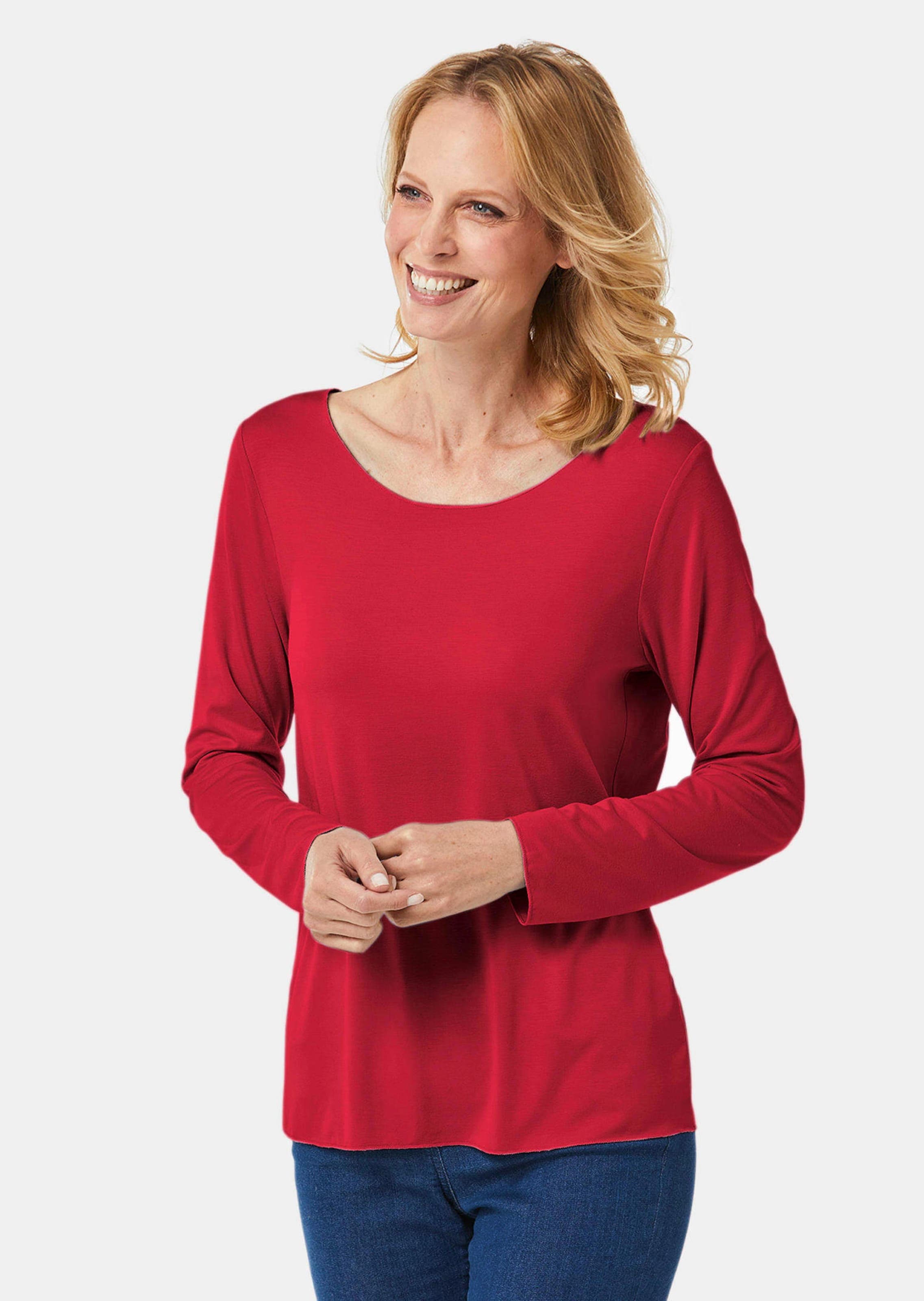 Kombistarkes Langarmshirt mit tonaler Zierkante - rot - Gr. 44 von Goldner Fashion