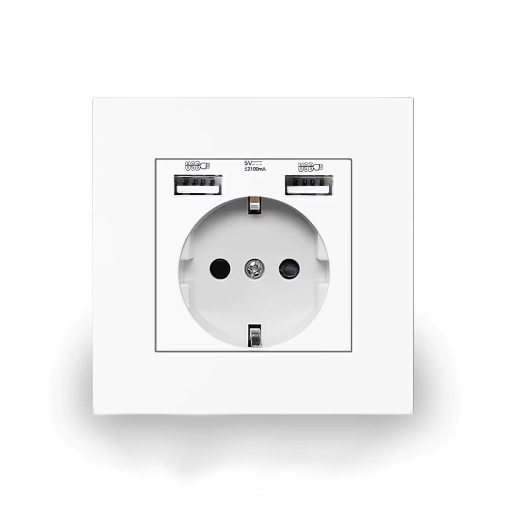 EU-Wandsteckdose, 5 V, 2,1 A, Steckdose, 86 mm x 86 mm, 16 A, Dual-USB-Anschluss, iOS- und Android-Telefon-Ladeanschluss, Steckdose