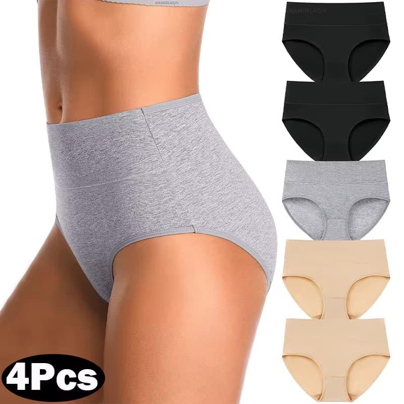 4Pcs Baumwolle Höschen Frauen Hohe Taille Unterwäsche Körper Schlank Bauch Shaper Plus Größe Höschen Slip Mädchen Sexy Wäsche Weibliche