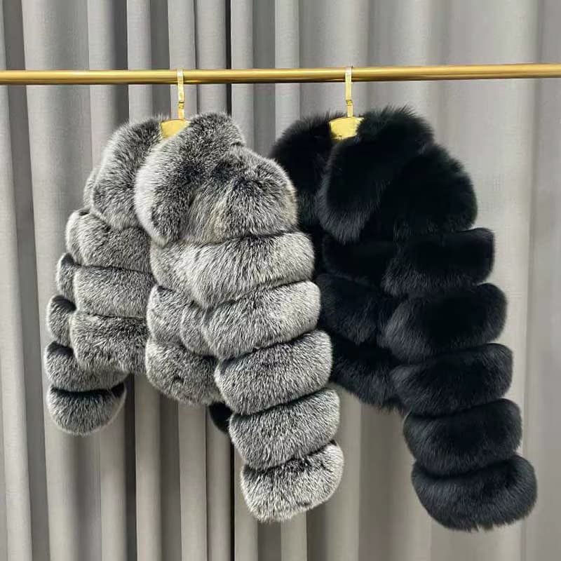 Winter Damen kurze Pelz mäntel lässige Mode quadratischen Hals lange Ärmel hochwertige echte Fuchs Pelz jacke