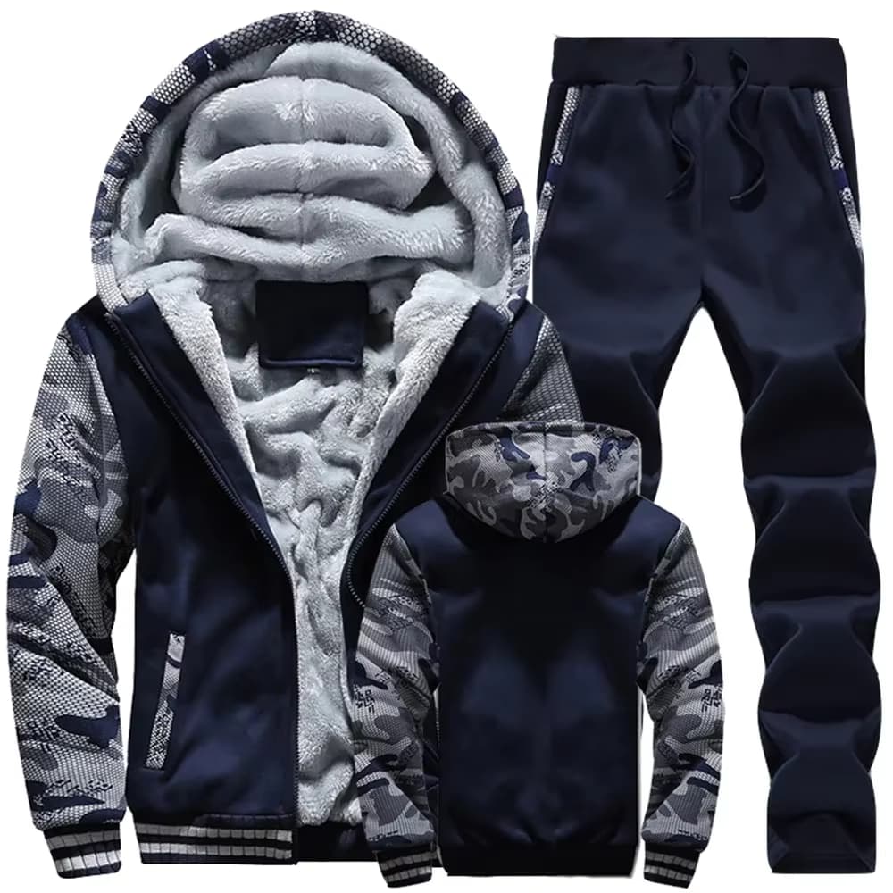 Winter Männer Trainings anzug Kapuze Sportswear Reiß verschluss Jacke Fleece hose Herren warme einfarbige lässige Herren Sporta nzug