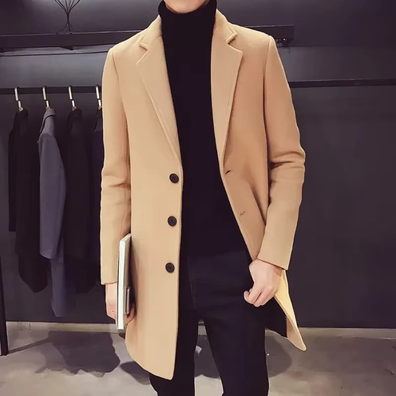 Männer Lange Baumwolle Mantel 2024 Herbst Winter Neue Wolle Mischung Reine Farbe Casual Business-Mode Schlank Windjacke Jacke Männer Kleidung