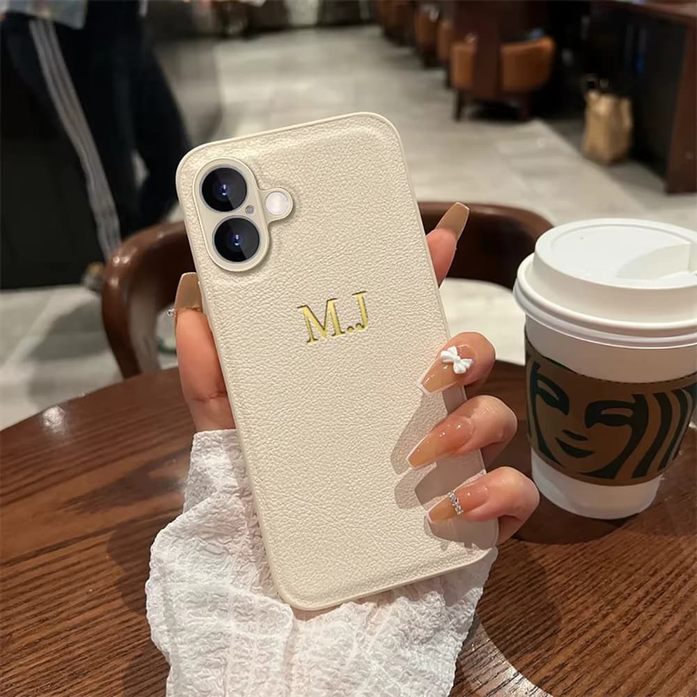 Personalisierte Hülle für iPhone 11 12 13 14 15 16 17 18 Pro Max, individuell gestaltbar mit Initialen und Namen, luxuriöse Lederhülle, DIY-Geschenk, 17 Pro Max