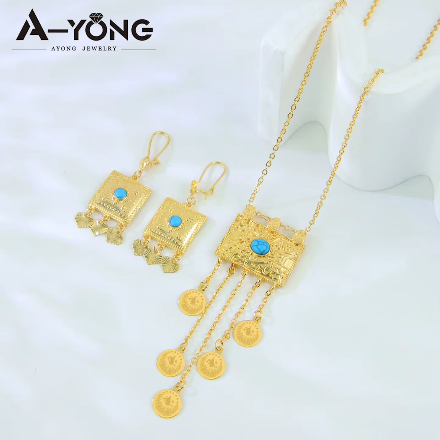 Nigerianisches Brautschmuck-Set 21k Vergoldet Arabische Mode Boho Halskette Ohrringe Dubai Damen Event Party Schmuck