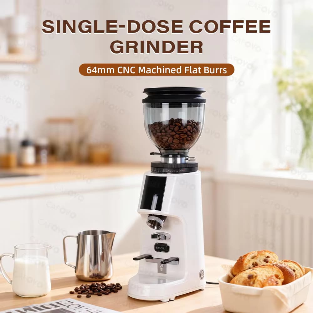 CAFOVO G764F Kaffeemühle, 64 mm flache Kaffeemühle, 100-Stufen-Einstellzeit, Quantifizierung, MIller für Zuhause, Barista