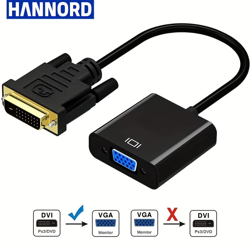 Hannord Full HD 1080P DVI-D auf VGA-Adapterkabel 24+1 25-poliger DVI-Stecker auf 15-poliger VGA-Buchse-Konverter für PC-Computermonitor