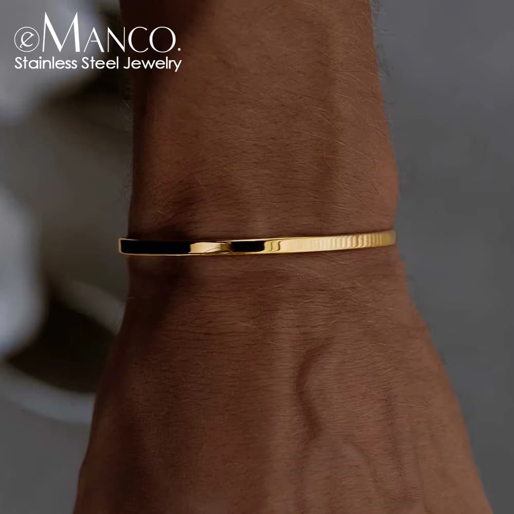 EMANCO Einfaches Unisex-Armband aus Edelstahl in Platinoptik für Herren, leichter Luxus, hochwertige schlichte Accessoires