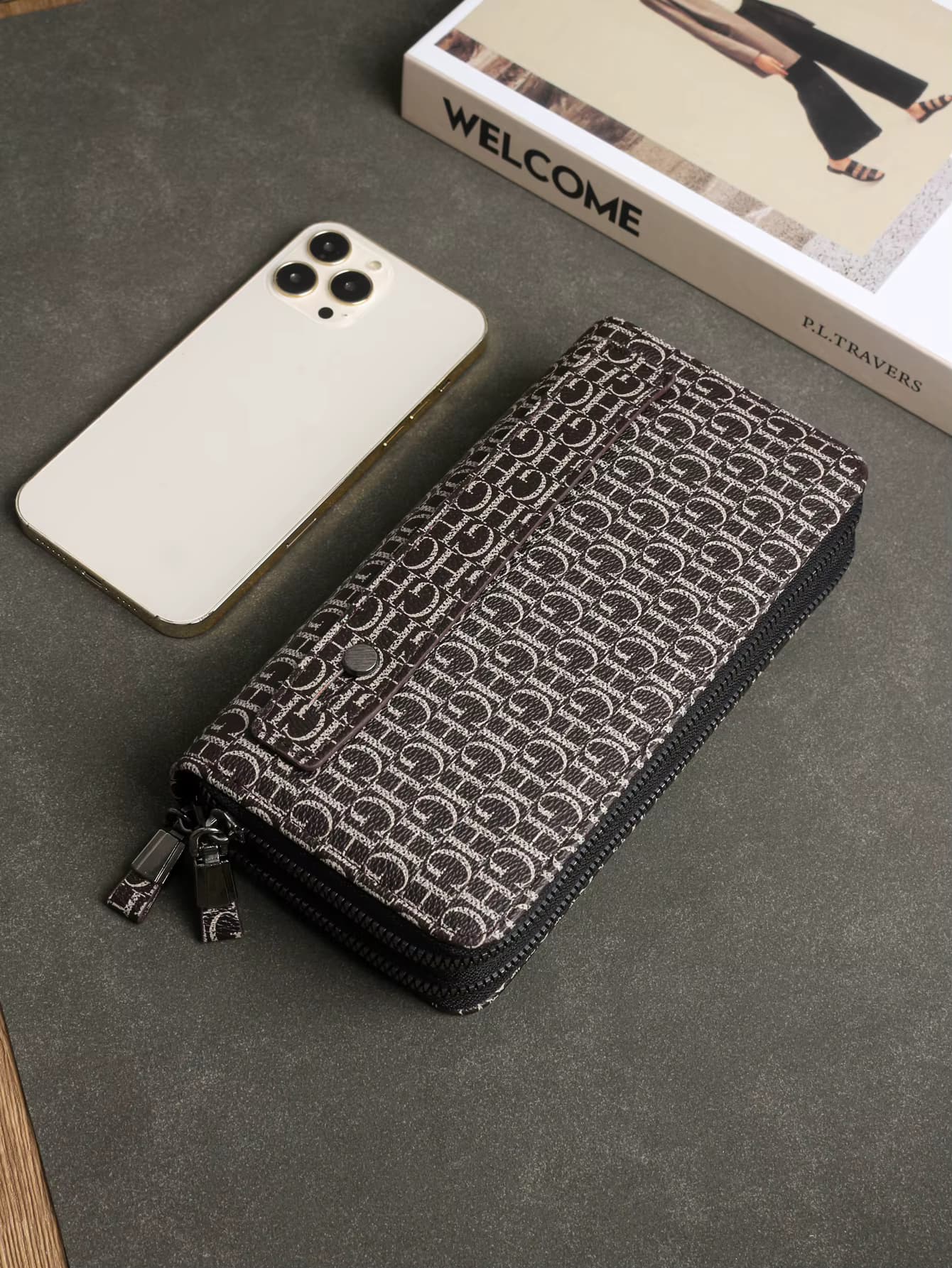 Neue Mode Damen Lange Gedruckt Retro Stilvolle Doppel-Reißverschluss Große Kapazität Brieftasche Telefon Tasche