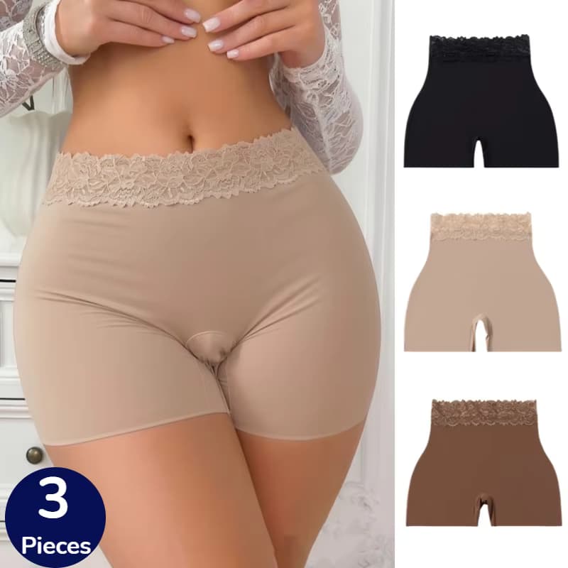 WarmSteps 3-teiliges Damen-Höschen-Set, süße Spitze, Blumenmuster, Damen-Boxershorts, hohe Taille, Unterwäsche, formgebende, atmungsaktive, bequeme Boyshorts