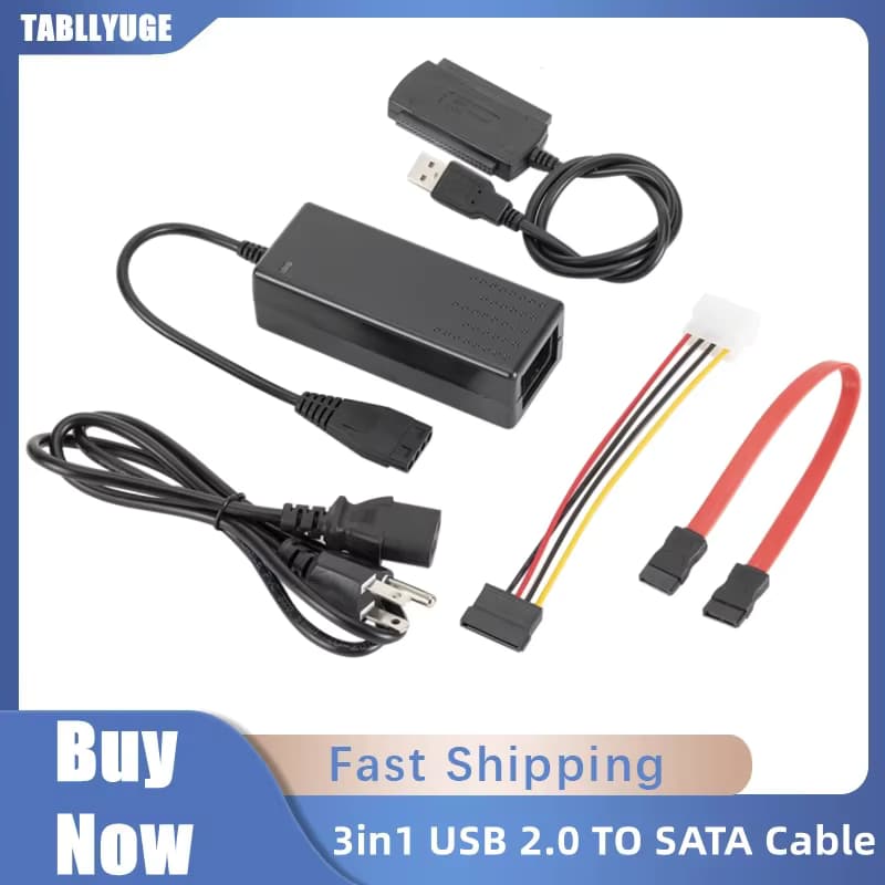 3in1 USB 2.0 IDE zu SATA Adapter Konverter Kabel für 2,5/3,5 Zoll Festplatte mit externem AC Netzteil für Laptop Konverter