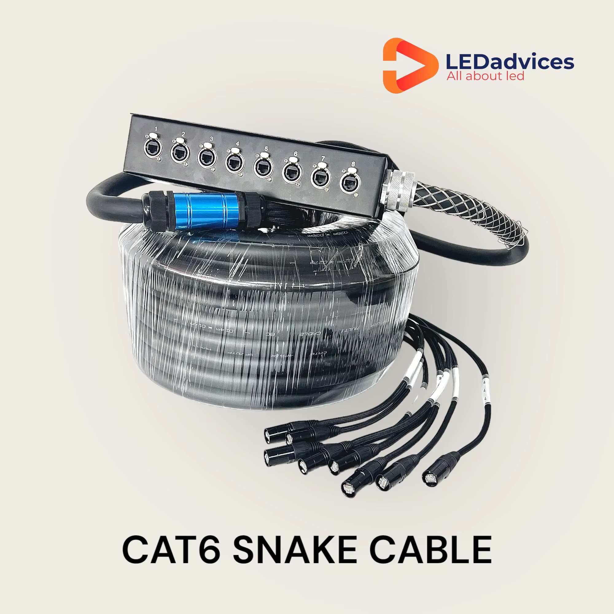 60 m 4 Kanäle CAT6 Schlangenkabel für AV-Events SF/TP Doppelschild mehrsträngiges reines Kupfer RJ45 Gigabit LED-Bildschirmanzeige