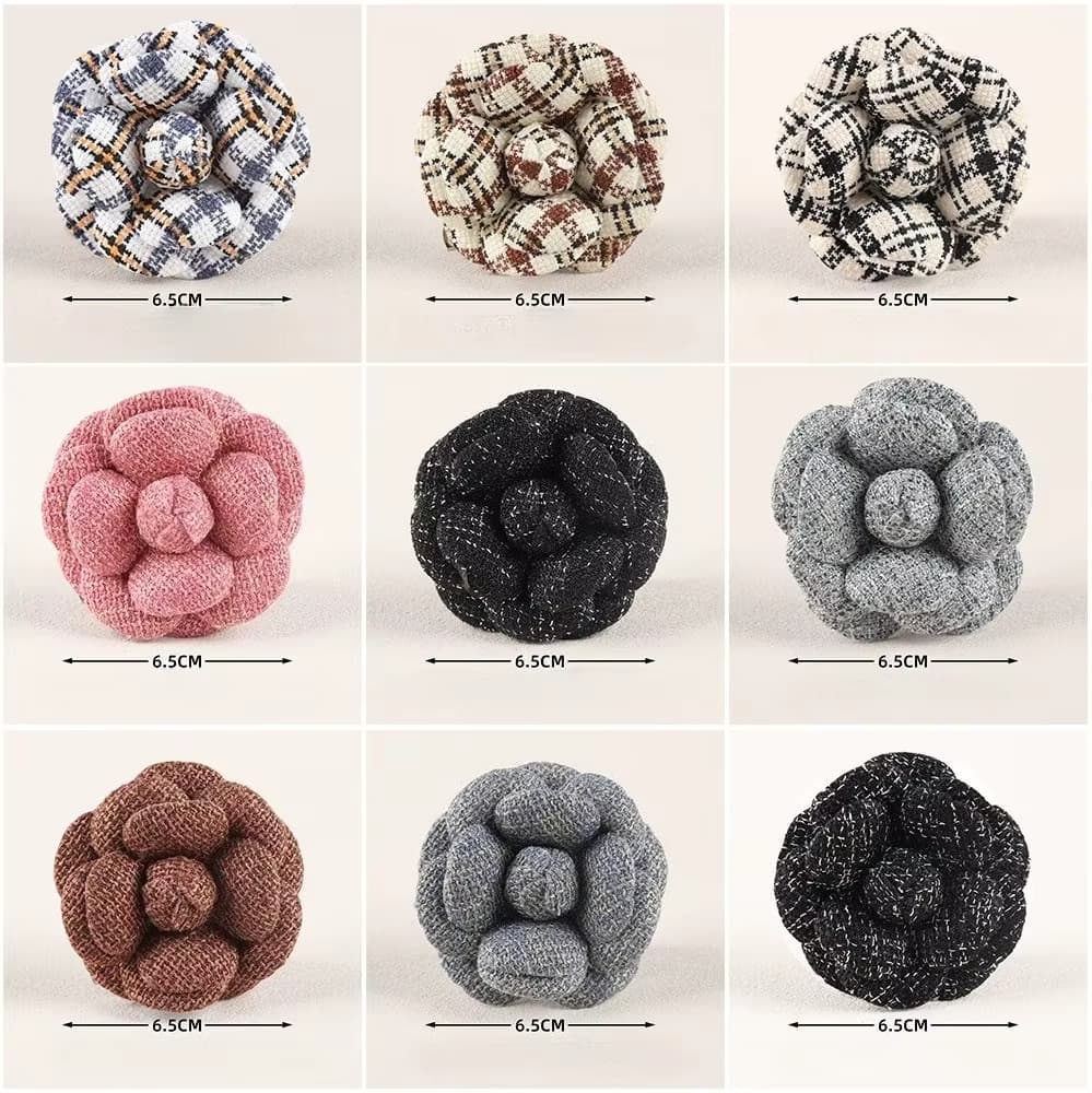 6,5cm Stoff-Blumen-Kamelie Brosche Koreanische Anstecknadeln für Damen Kleidung Accessoire Exquisiter Handgefertigter Eleganter Schmuck