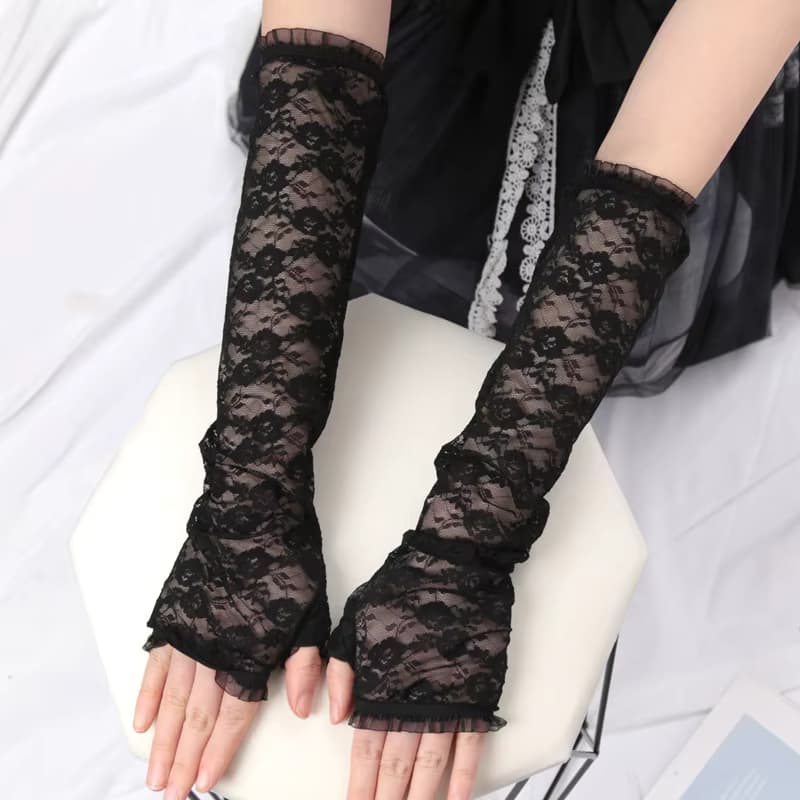 Nette Mädchen Sommer Sonnencreme Spitze Arm Hülse Frauen Lange Mesh Garn Arm Abdeckung Sonne UV Schutz Fingerlose Arm Manschetten Fahren Handschuhe