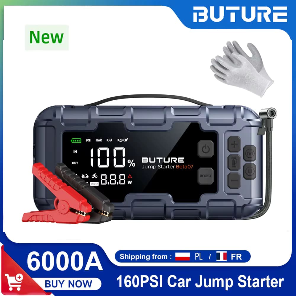 BUTURE 6000A Auto Starthilfe PD45W Power Bank Tragbare 160PSI Luftpumpe Batterie Notfall Booster Startgerät Auto Starter