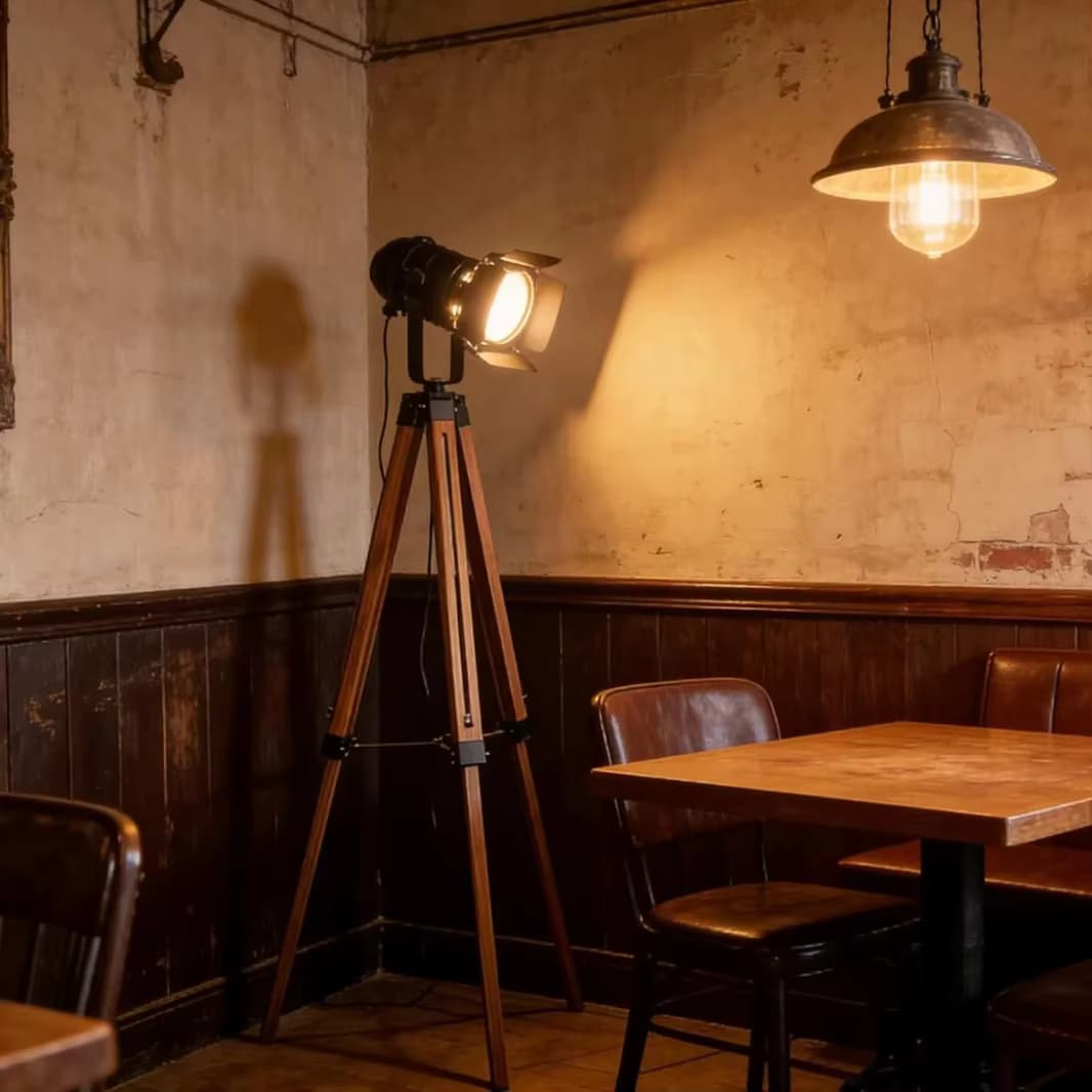 Amerikanische Loft-Stehlampen im rustikalen Vintage-Stil für Wohnzimmer, Büro, Arbeitszimmer, schwarze LED-Holzleuchte, industrielle Stehlampe